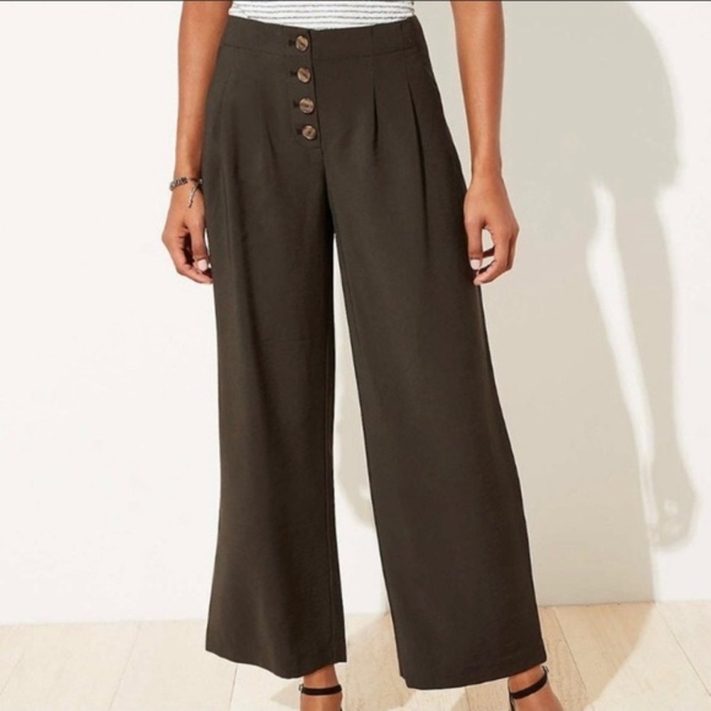 LOFT high waist wide leg crop pant size 4 dark green